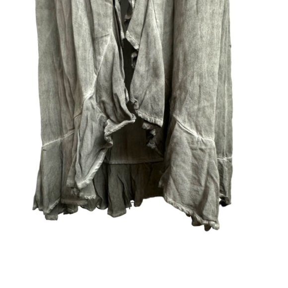 Entro Acid Distressed Gray Ruffle Long Open Cardigan Vest Size Small S Sm - Picture 3 of 6